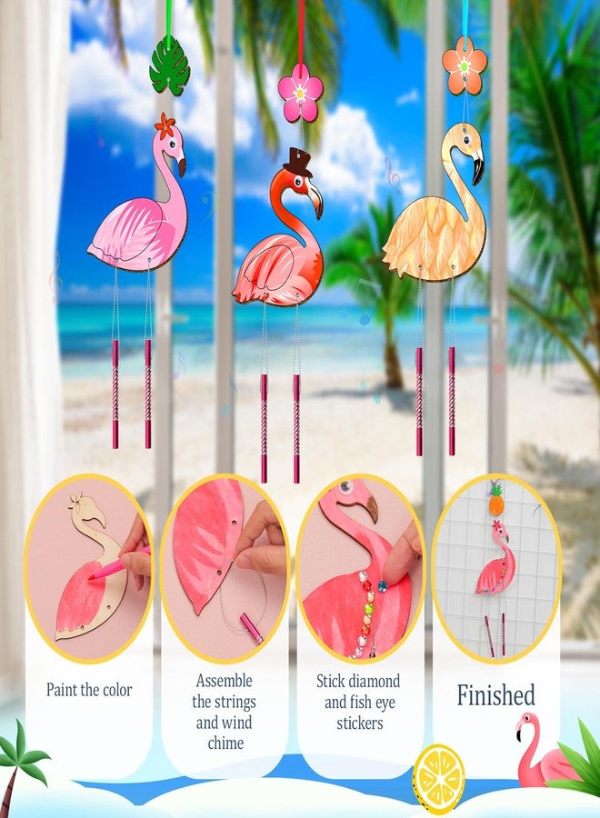TREACLUB 16 Pack Wind Chime Kits for Kids, Make Your Own Summer Flamingos Wind Chime DIY Coloring Heart Flower Pineapple Wooden Arts and Crafts Birthday Gifts for Girls Boys - Image 3